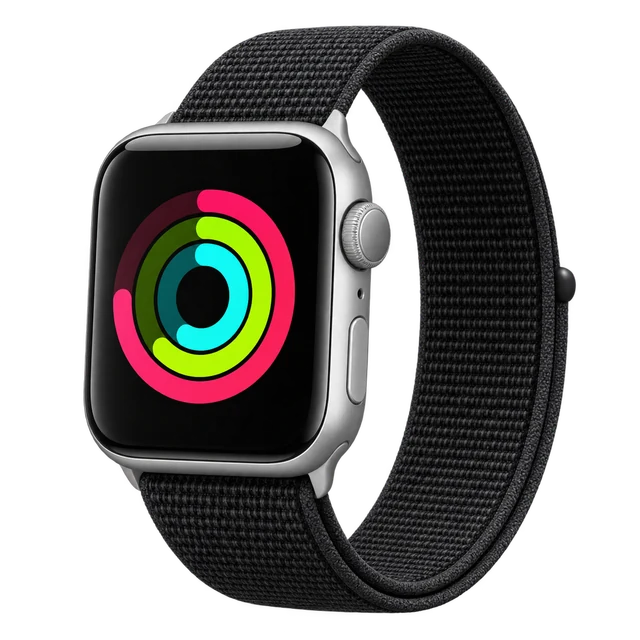Illustration of an Apple Watch with a dark strap